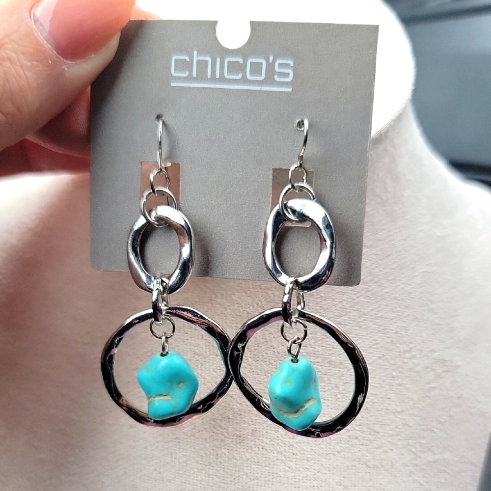 Chico's Silver Tone and Turquoise Earrings